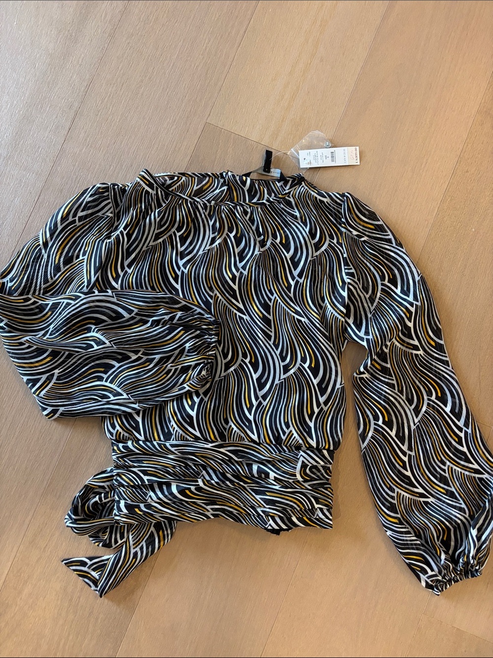 White House Black Market Black Multi-Print Wrap Blouse